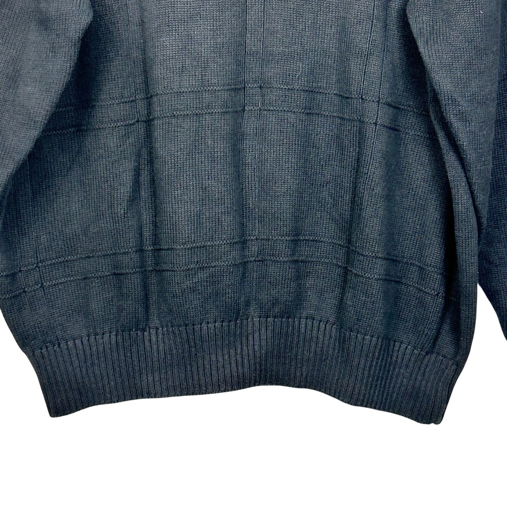 Geoffrey Beene Sweater Mens XXL Black Cotton Textured Grid Pattern Crew Neck - Picture 5 of 13